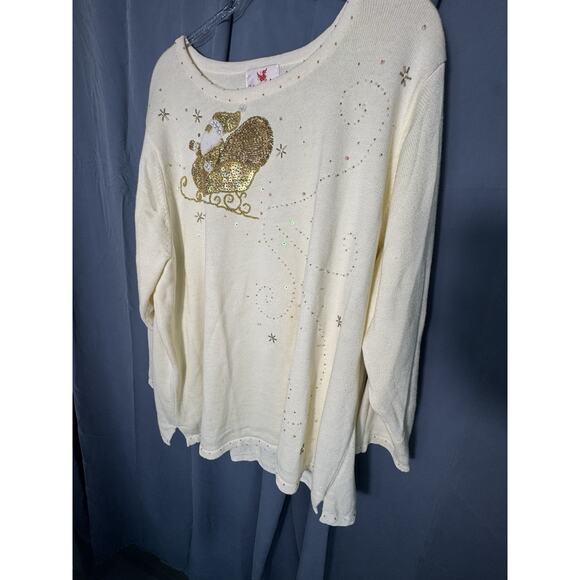 Quacker Factory Cream Christmas Sweater women’s XL. Sequin Santa Sleigh pullover - Picture 1 of 5